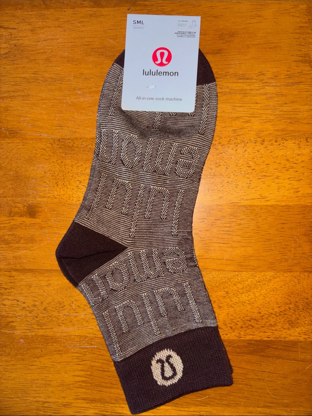 lululemon athletica Brown and Cream Logo Crew Socks